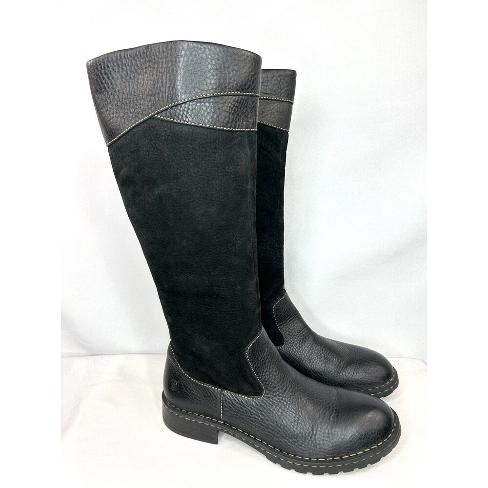 Born Black Leather Suede Tall Zip Up Riding Boots Size 9